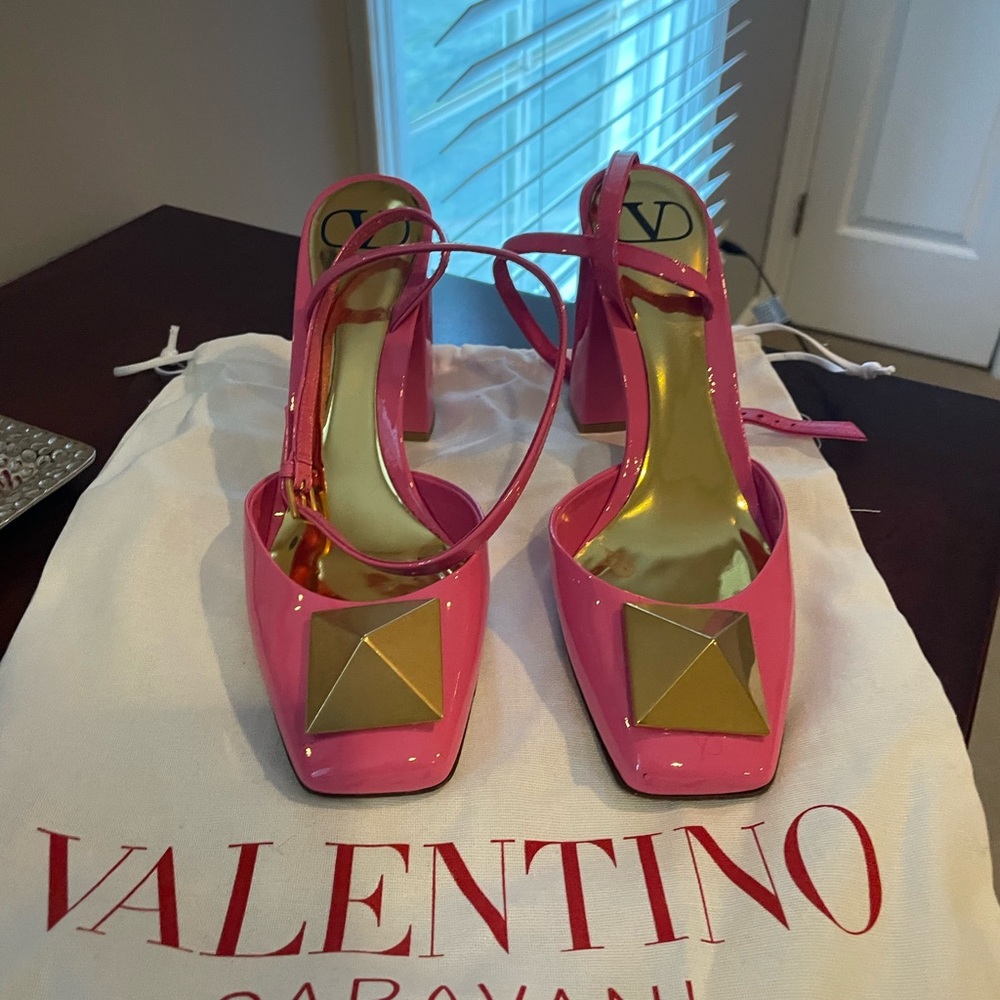 Valentino Pink Heels with Gold Accents